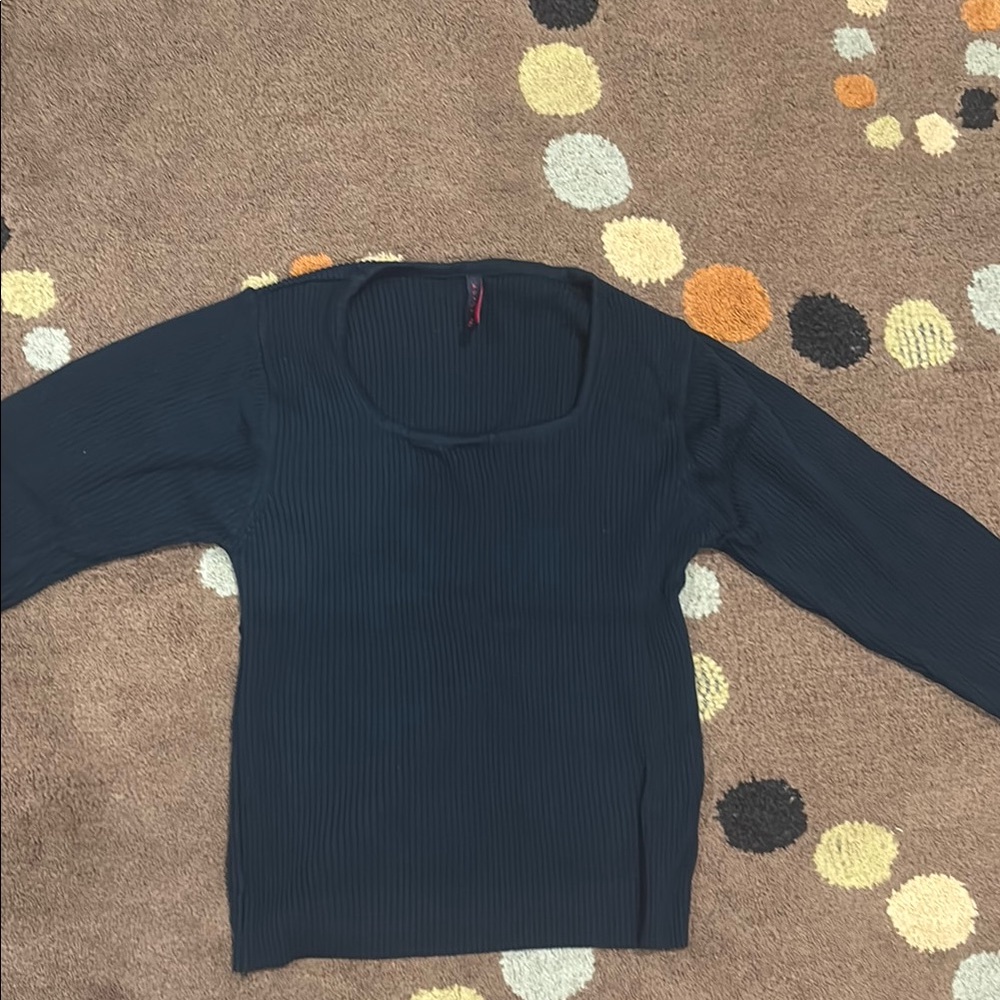Dark Blue Ribbed Long Sleeve Top